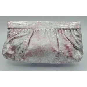 Junior Drake Leather Pink Gold Iridescent Clutch w/Metal Flex Kiss Closure